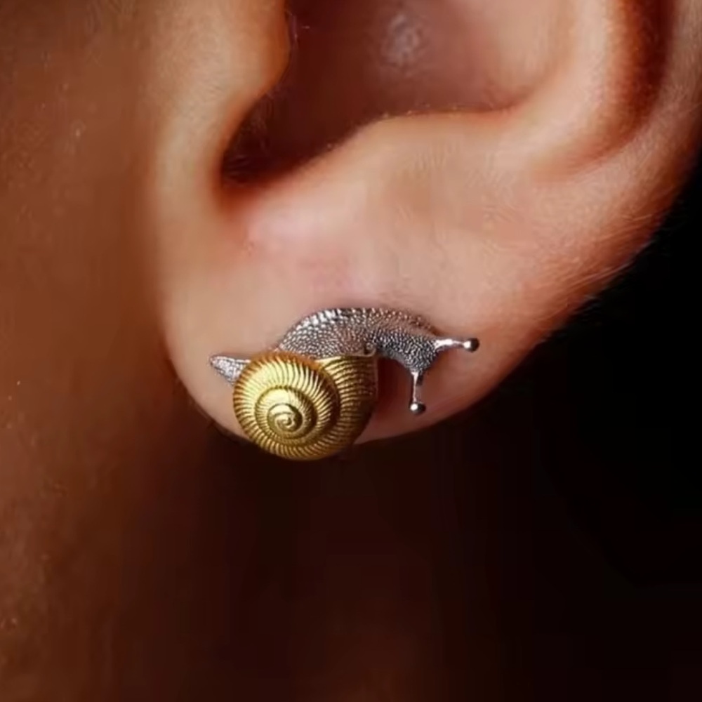 Snail Petite Gold Silver Earrings - Picture 3 of 9